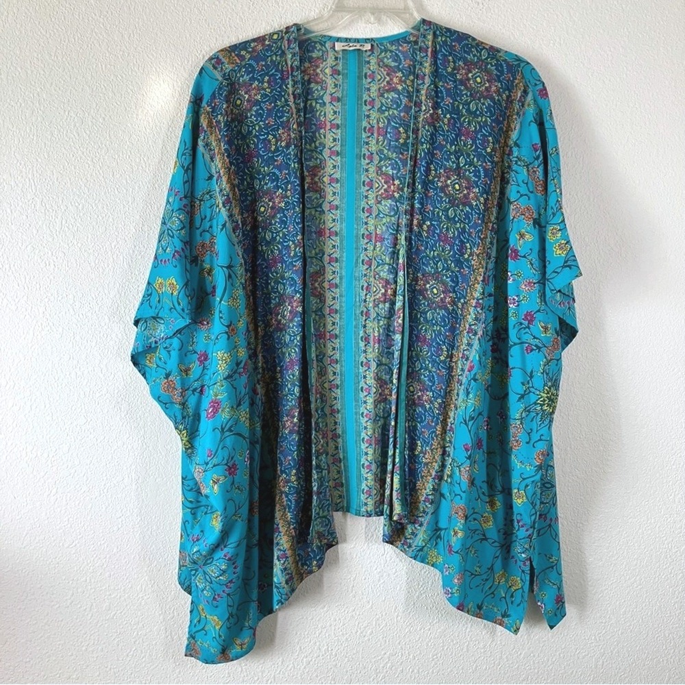 LOLA P Open Kimono Cardigan Boho Beach Cover-Up S M L XL Floral Resort Vacation
